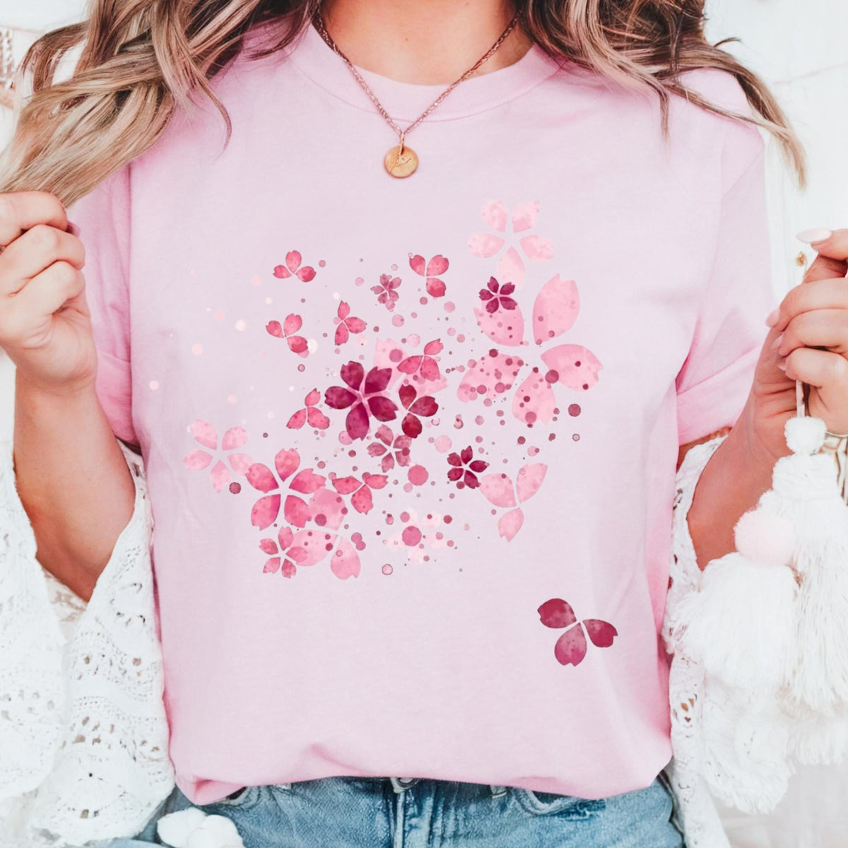 Cherry Blossom Graphic Tee: Vintage Pink Floral Comfort Colors Shirt