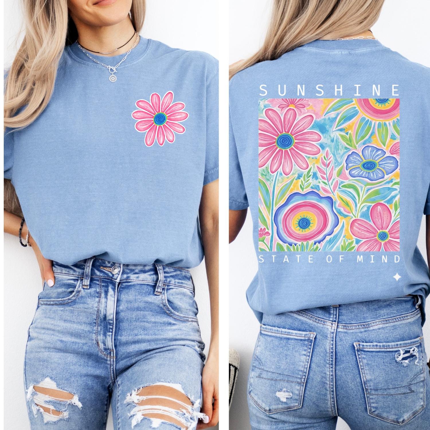 Floral front and back Sunshine State of Mind short sleeve tshirt.