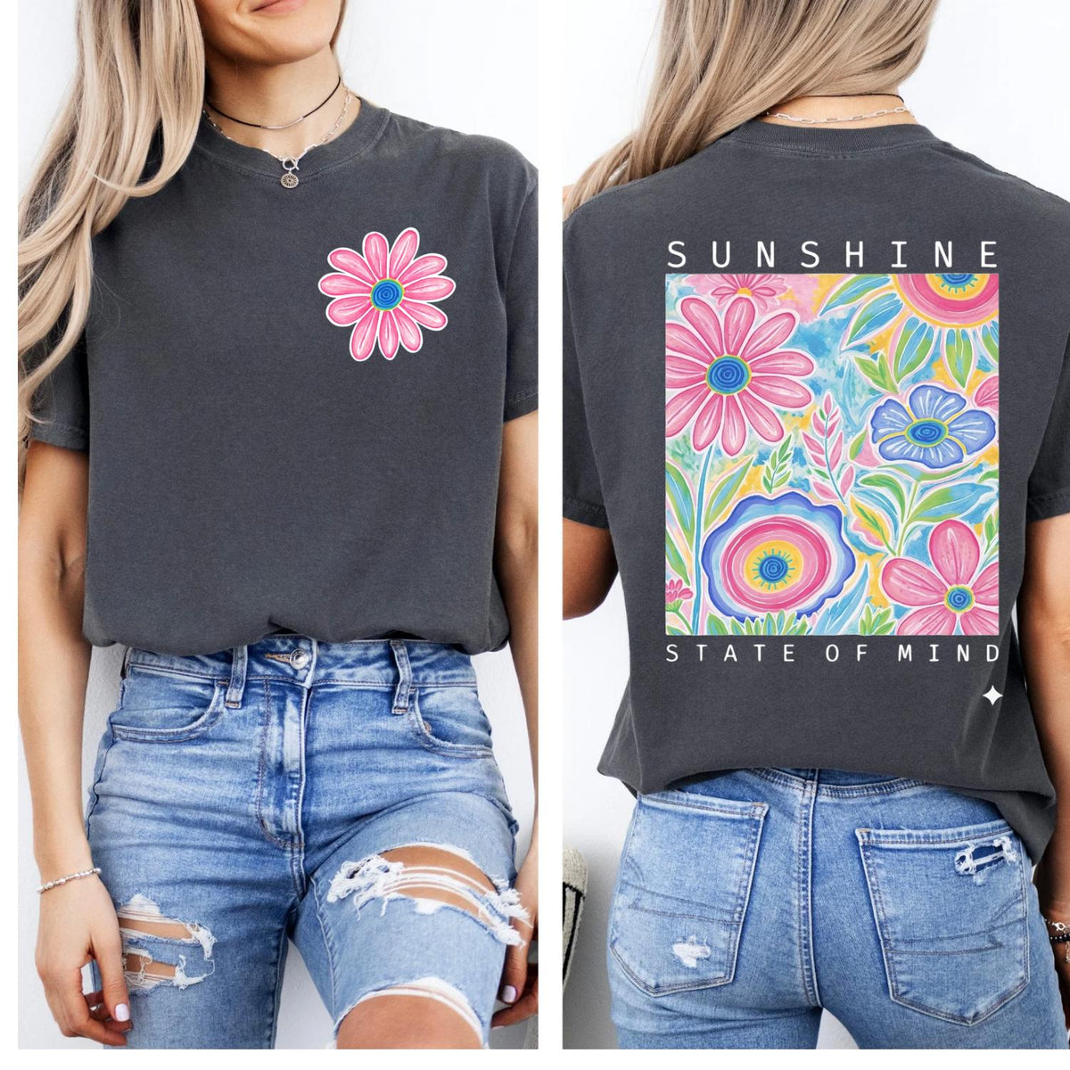Floral front and back Sunshine State of Mind short sleeve tshirt.