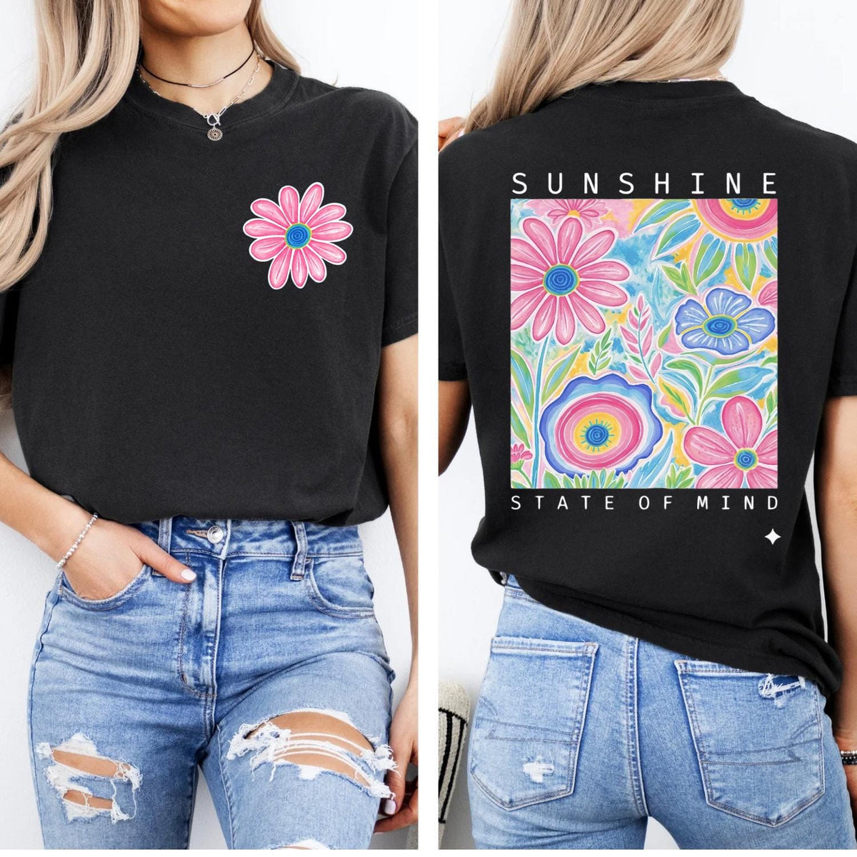Floral front and back Sunshine State of Mind short sleeve tshirt.