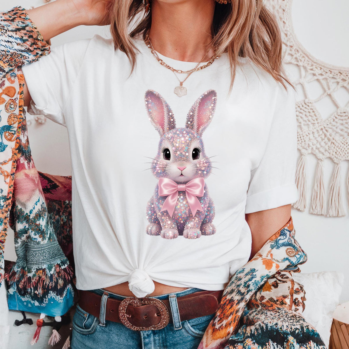 Sparkly Bunny Comfort Colors short sleeve tshirt, Easter Tshirt, FAUX sparkles, sequins, and rhinestones