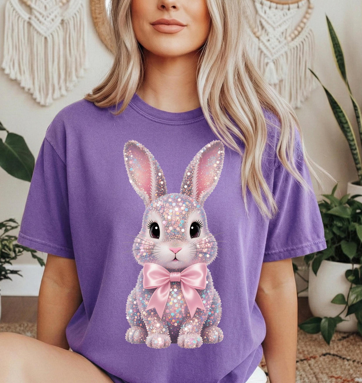 Sparkly Bunny Comfort Colors short sleeve tshirt, Easter Tshirt, FAUX sparkles, sequins, and rhinestones