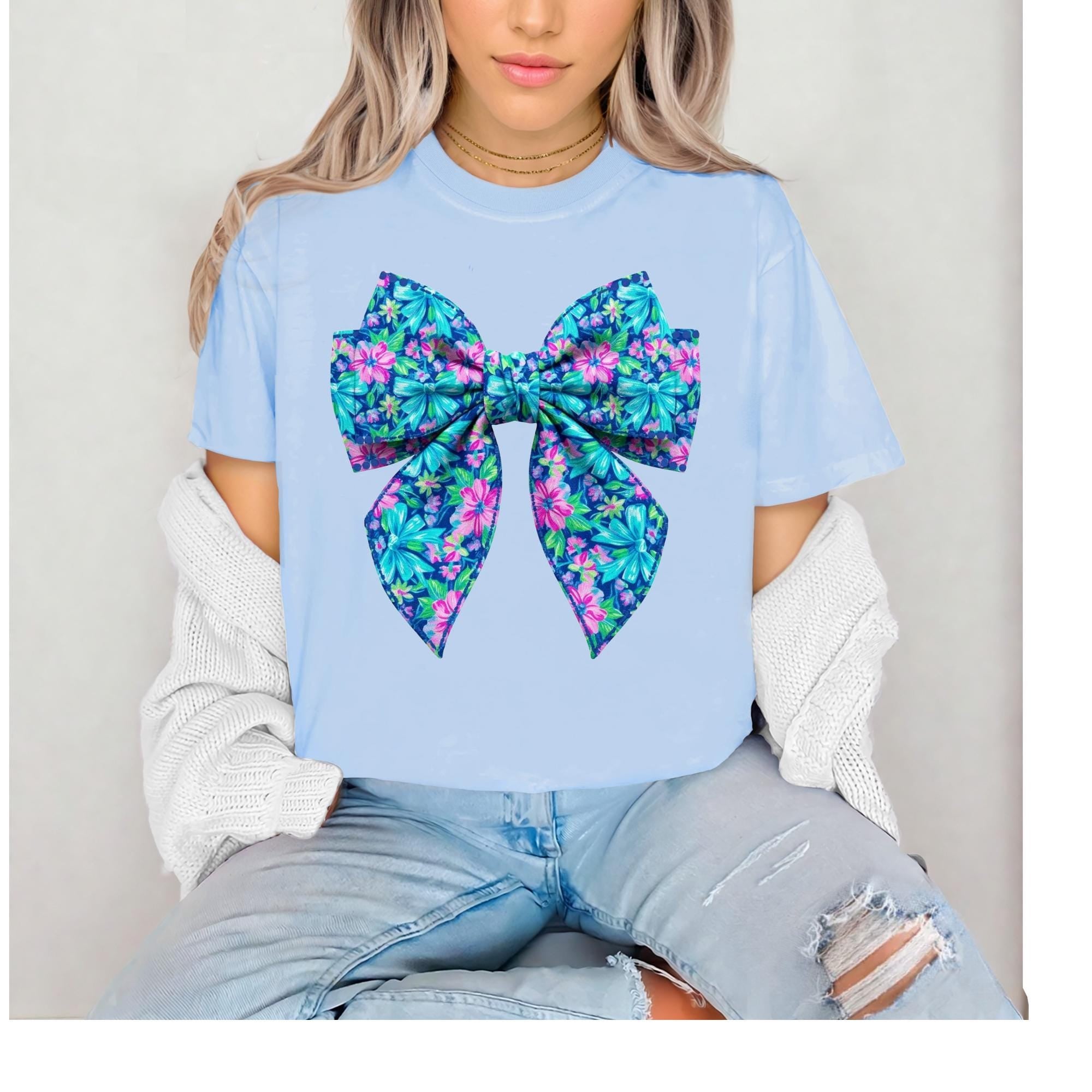 Floral Bow T-Shirt: Tropical Pattern, Coquette, Spring Summer Top