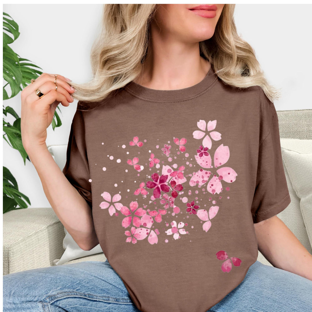 Cherry Blossom Graphic Tee: Vintage Pink Floral Comfort Colors Shirt