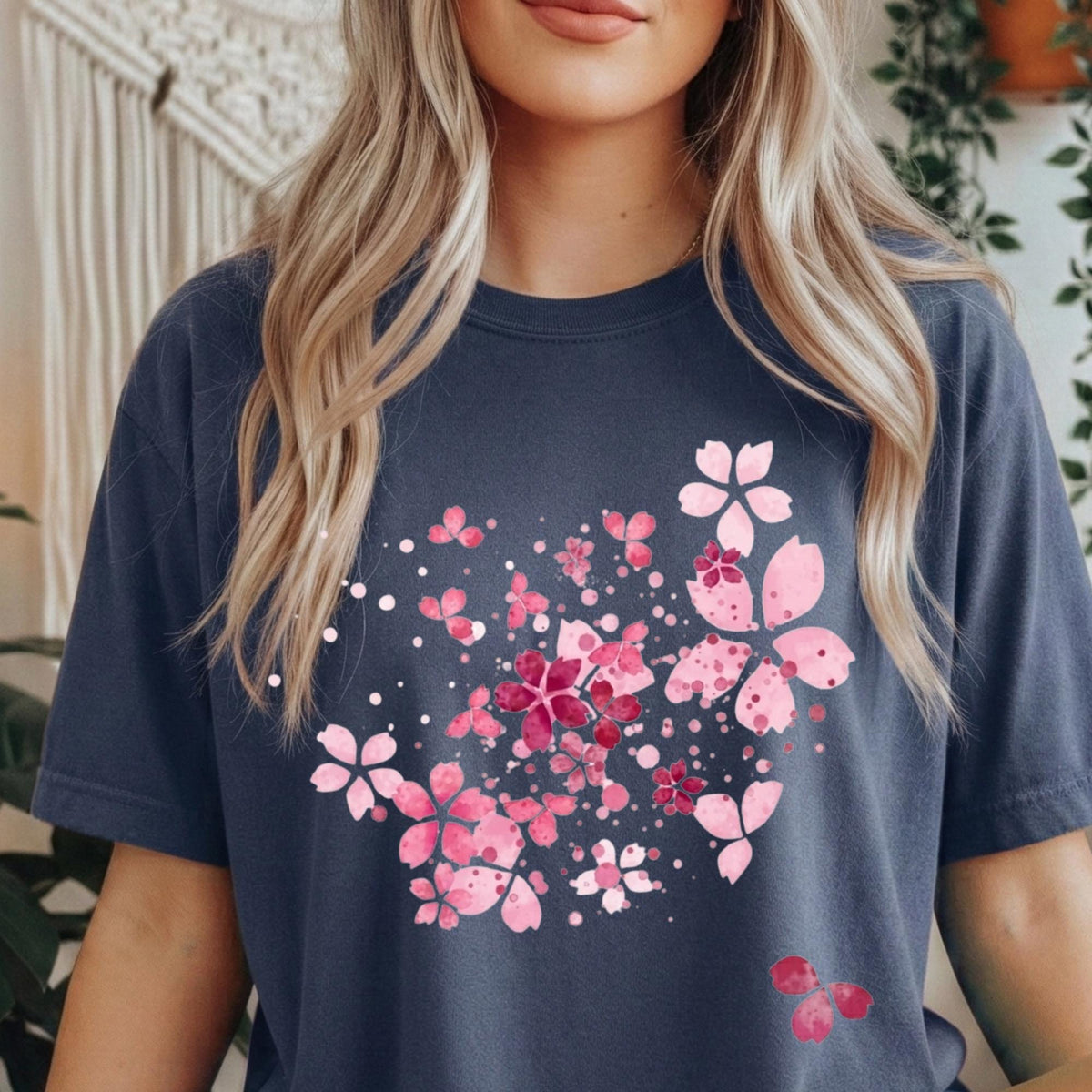 Cherry Blossom Graphic Tee: Vintage Pink Floral Comfort Colors Shirt