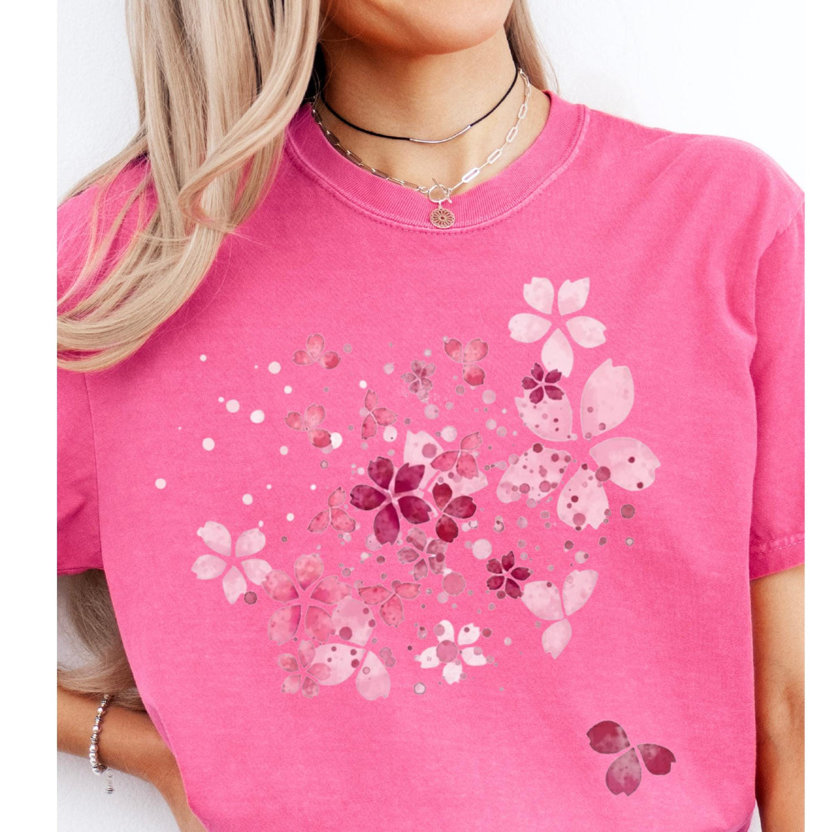 Cherry Blossom Graphic Tee: Vintage Pink Floral Comfort Colors Shirt