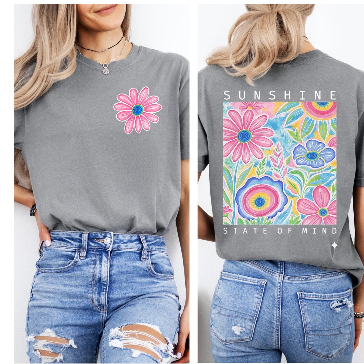 Floral front and back Sunshine State of Mind short sleeve tshirt.