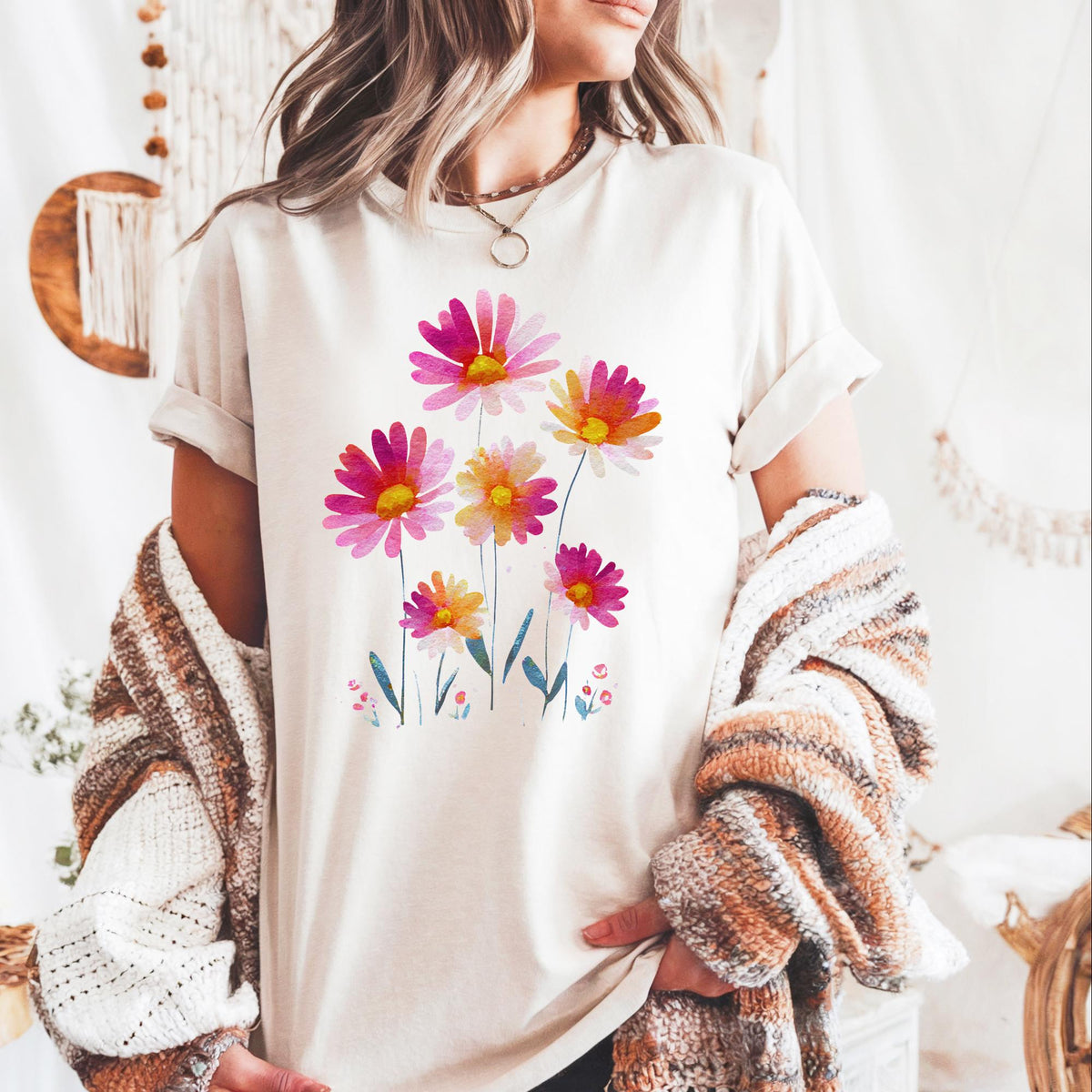 Vintage Boho Floral Short-sleeved Tshirt
