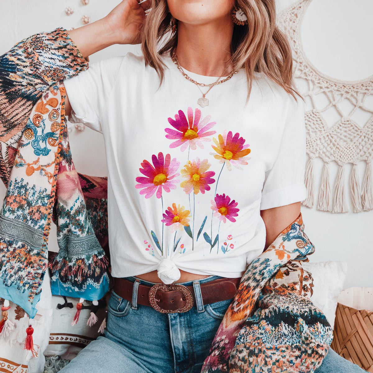 Vintage Boho Floral Short-sleeved Tshirt