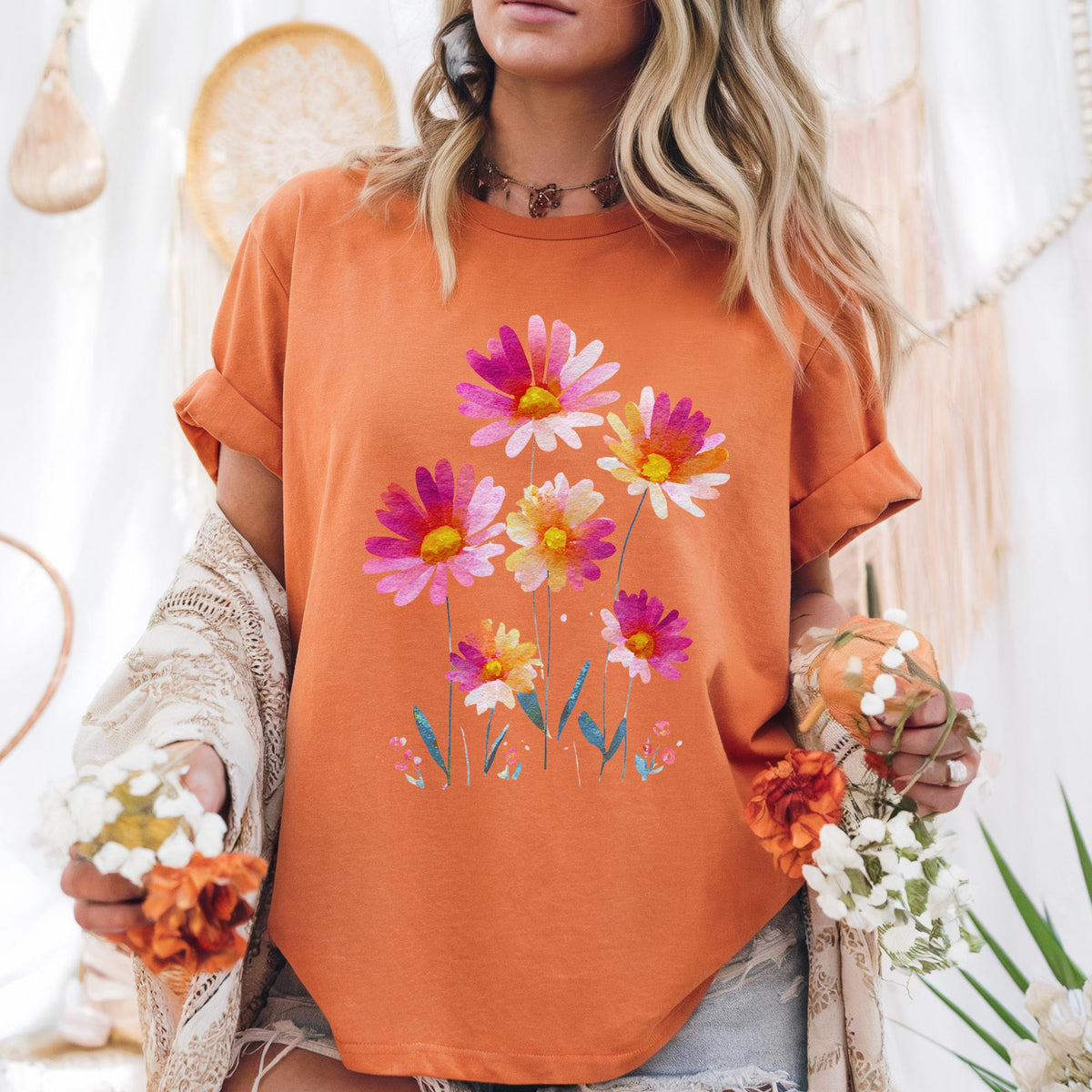 Vintage Boho Floral Short-sleeved Tshirt