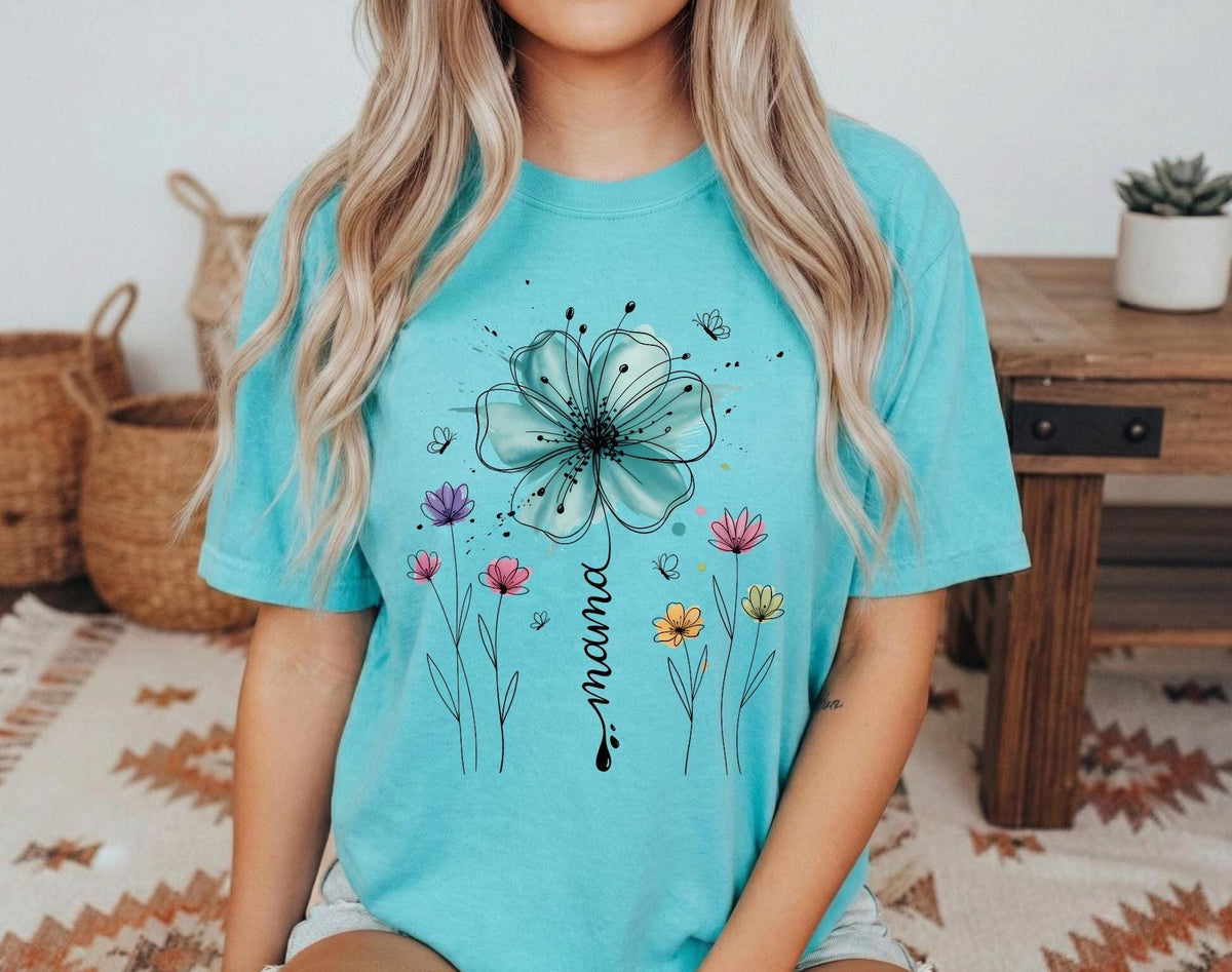 Mama Wildflower Watercolor T-Shirt, Boho Floral Mama Shirt