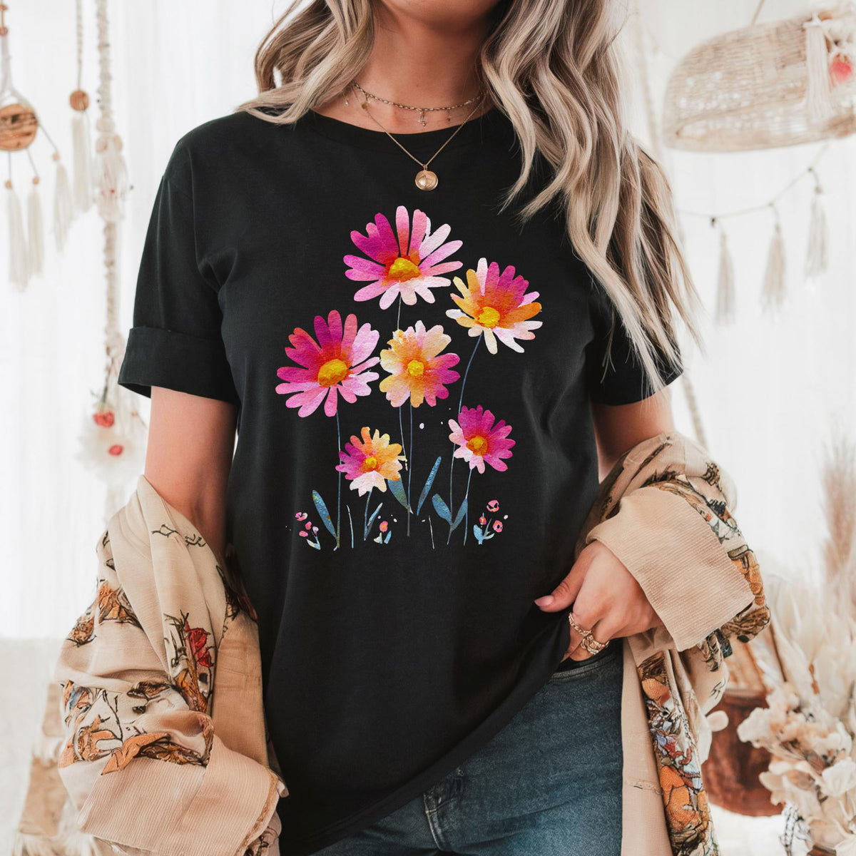 Vintage Boho Floral Short-sleeved Tshirt
