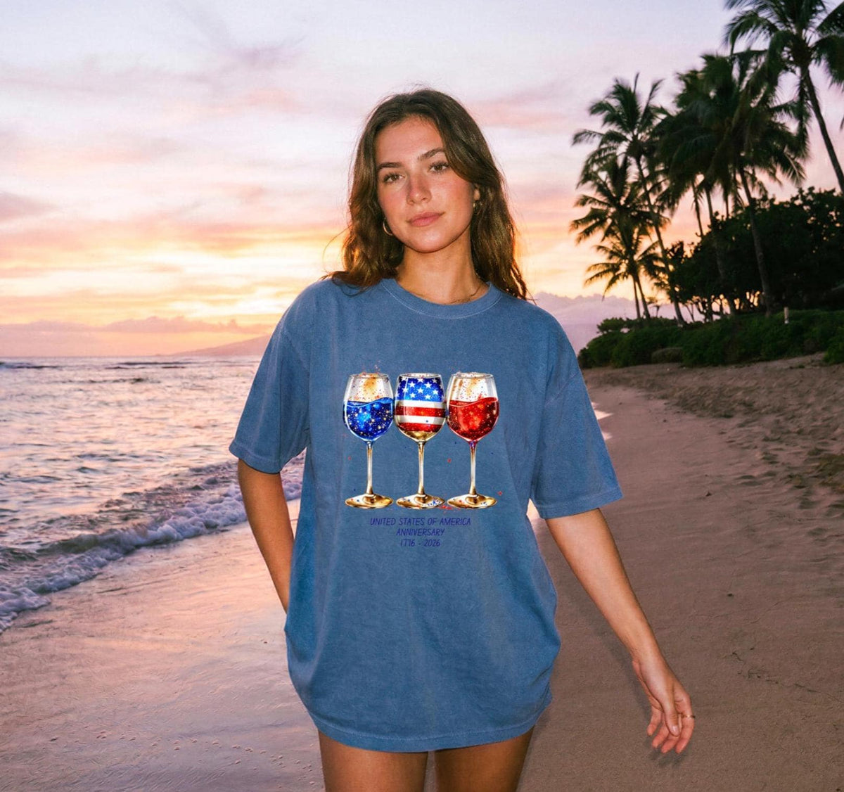 USA 250th Anniversary Wine Glasses Comfort Colors 1717 Shirt - America Sestercentennial 1776-2026