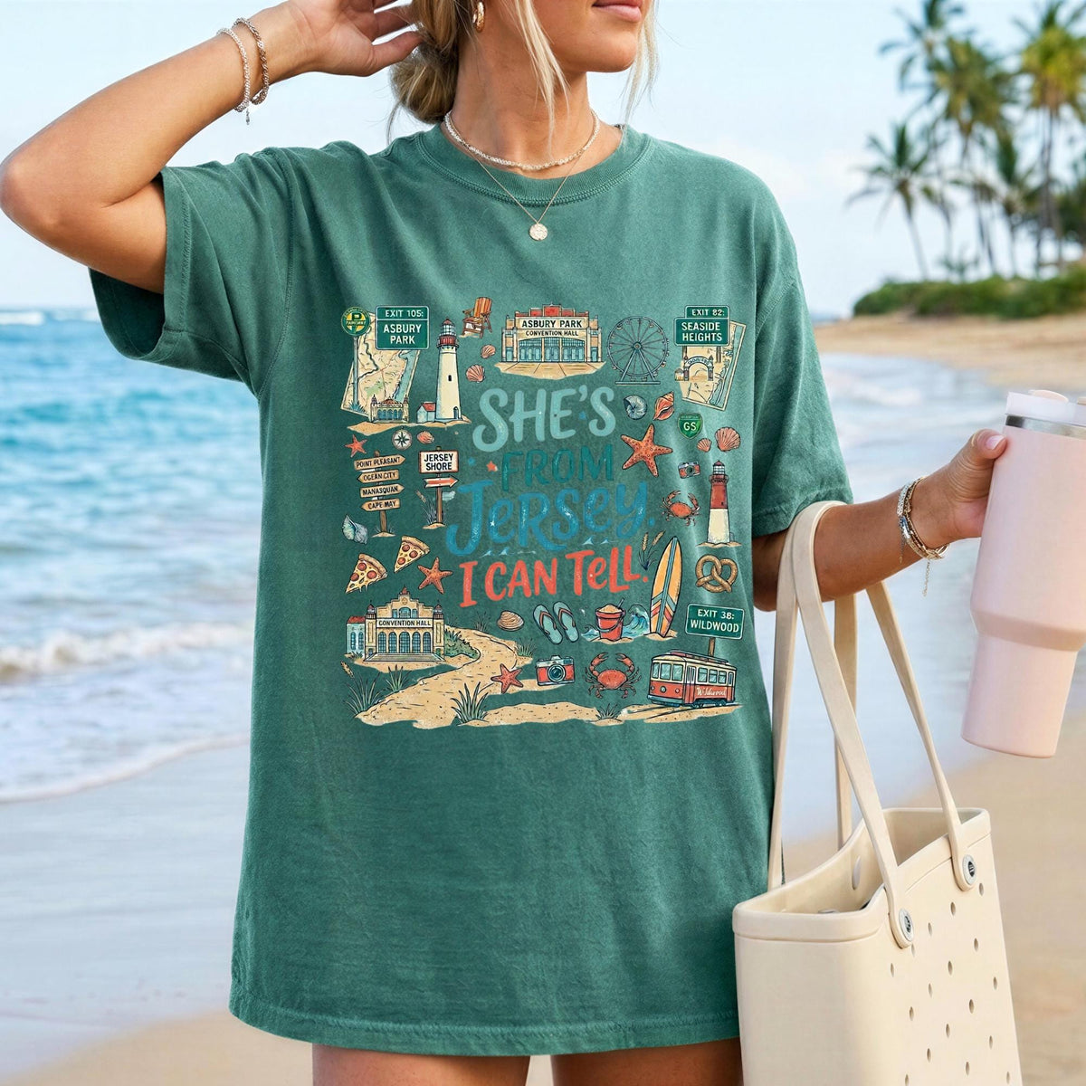 She's From Jersey I Can Tell Shirt, Comfort Colors 1717 Jersey Shore Tee, New Jersey Beach Vacation T-Shirt, Coastal Jersey Girl Graphic Tee