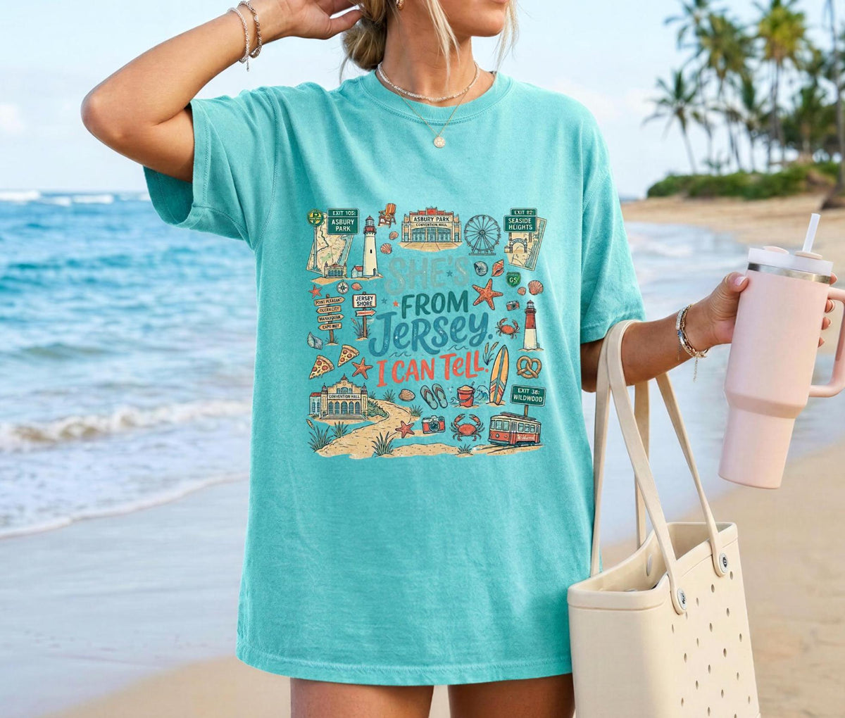 She's From Jersey I Can Tell Shirt, Comfort Colors 1717 Jersey Shore Tee, New Jersey Beach Vacation T-Shirt, Coastal Jersey Girl Graphic Tee