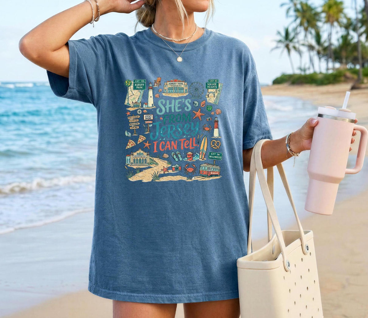 She's From Jersey I Can Tell Shirt, Comfort Colors 1717 Jersey Shore Tee, New Jersey Beach Vacation T-Shirt, Coastal Jersey Girl Graphic Tee