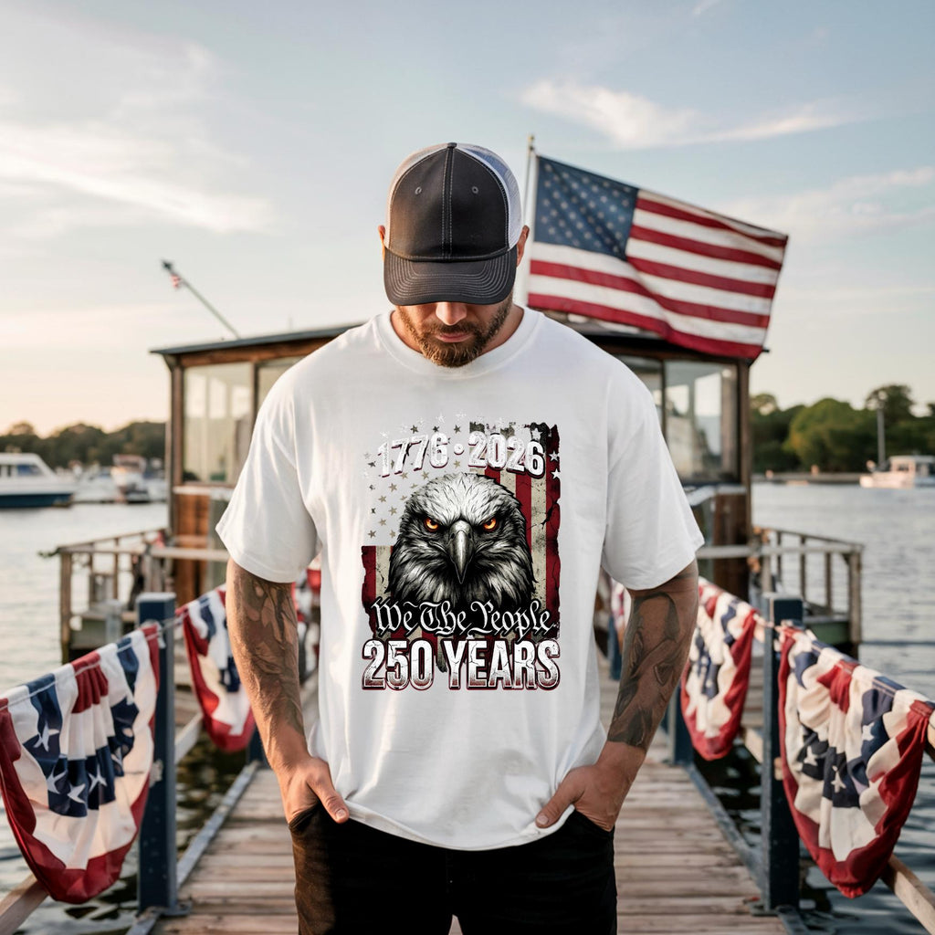Patriotic Eagle 250 Years US | Vintage Distressed American Flag USA Quarter Millennium T-Shirt | 4th of July Independence Day Mens Tee