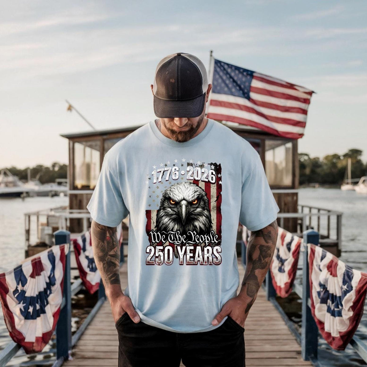 Patriotic Eagle 250 Years US | Vintage Distressed American Flag USA Quarter Millennium T-Shirt | 4th of July Independence Day Mens Tee