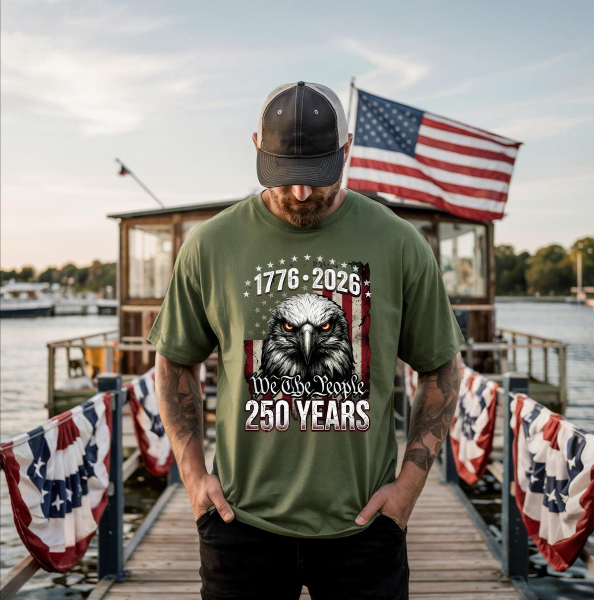 Patriotic Eagle 250 Years US | Vintage Distressed American Flag USA Quarter Millennium T-Shirt | 4th of July Independence Day Mens Tee