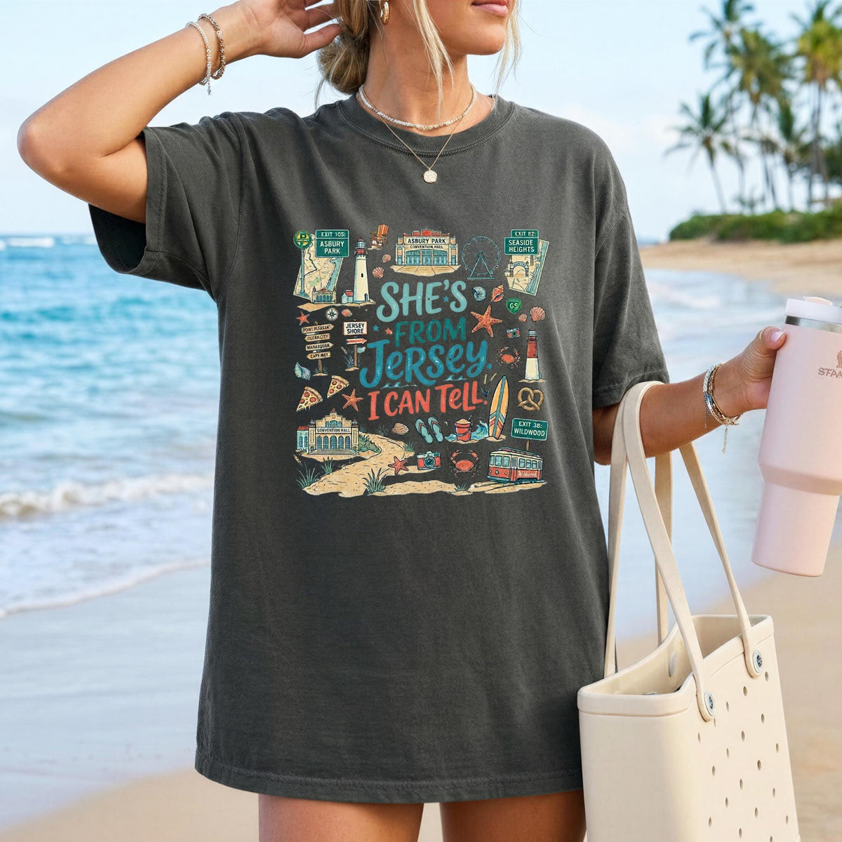 She's From Jersey I Can Tell Shirt, Comfort Colors 1717 Jersey Shore Tee, New Jersey Beach Vacation T-Shirt, Coastal Jersey Girl Graphic Tee