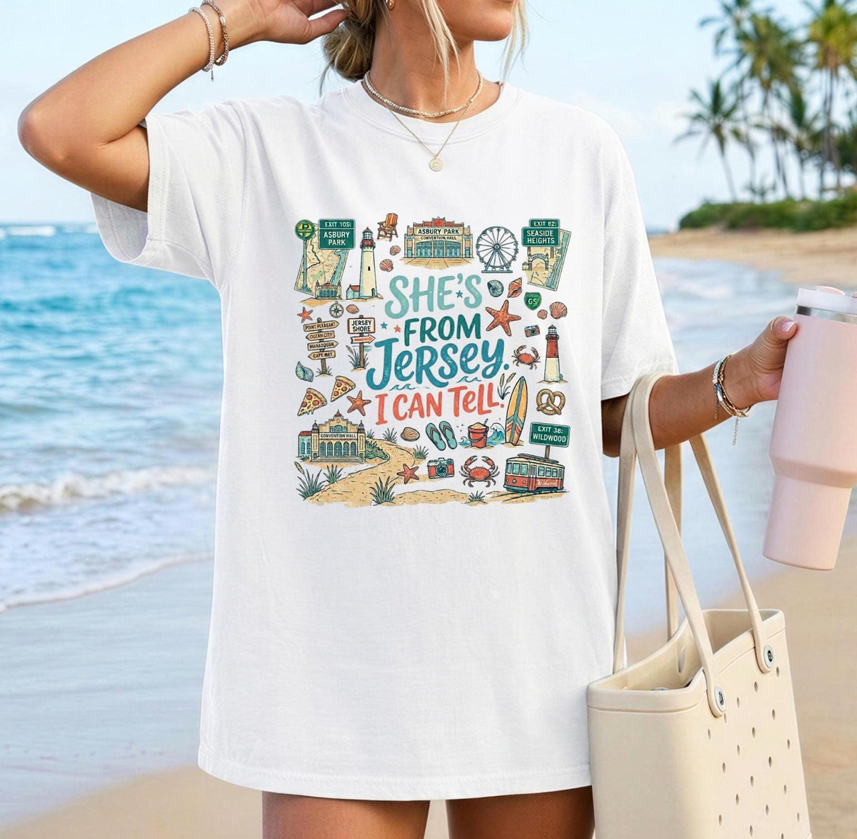 She's From Jersey I Can Tell Shirt, Comfort Colors 1717 Jersey Shore Tee, New Jersey Beach Vacation T-Shirt, Coastal Jersey Girl Graphic Tee