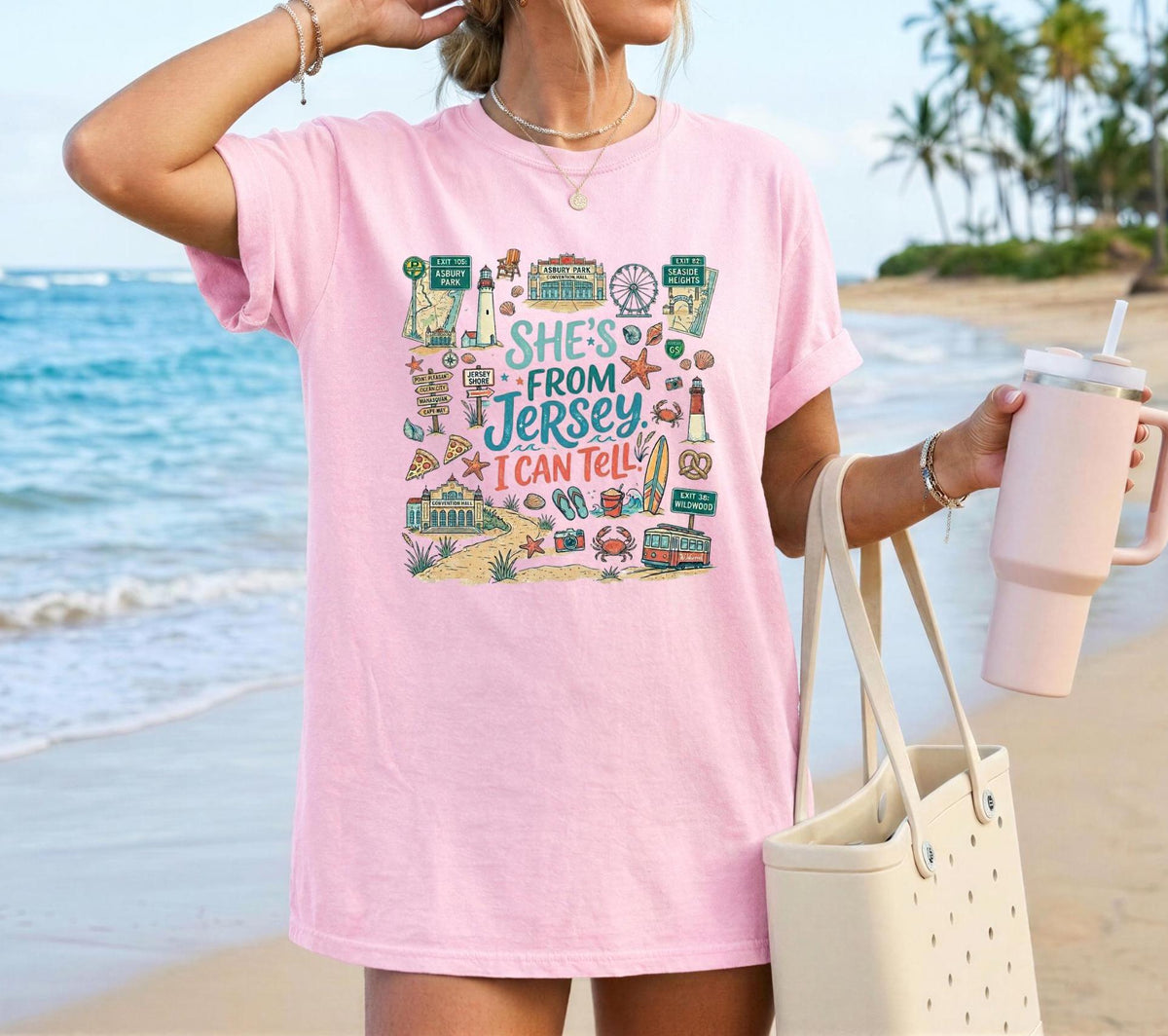 She's From Jersey I Can Tell Shirt, Comfort Colors 1717 Jersey Shore Tee, New Jersey Beach Vacation T-Shirt, Coastal Jersey Girl Graphic Tee