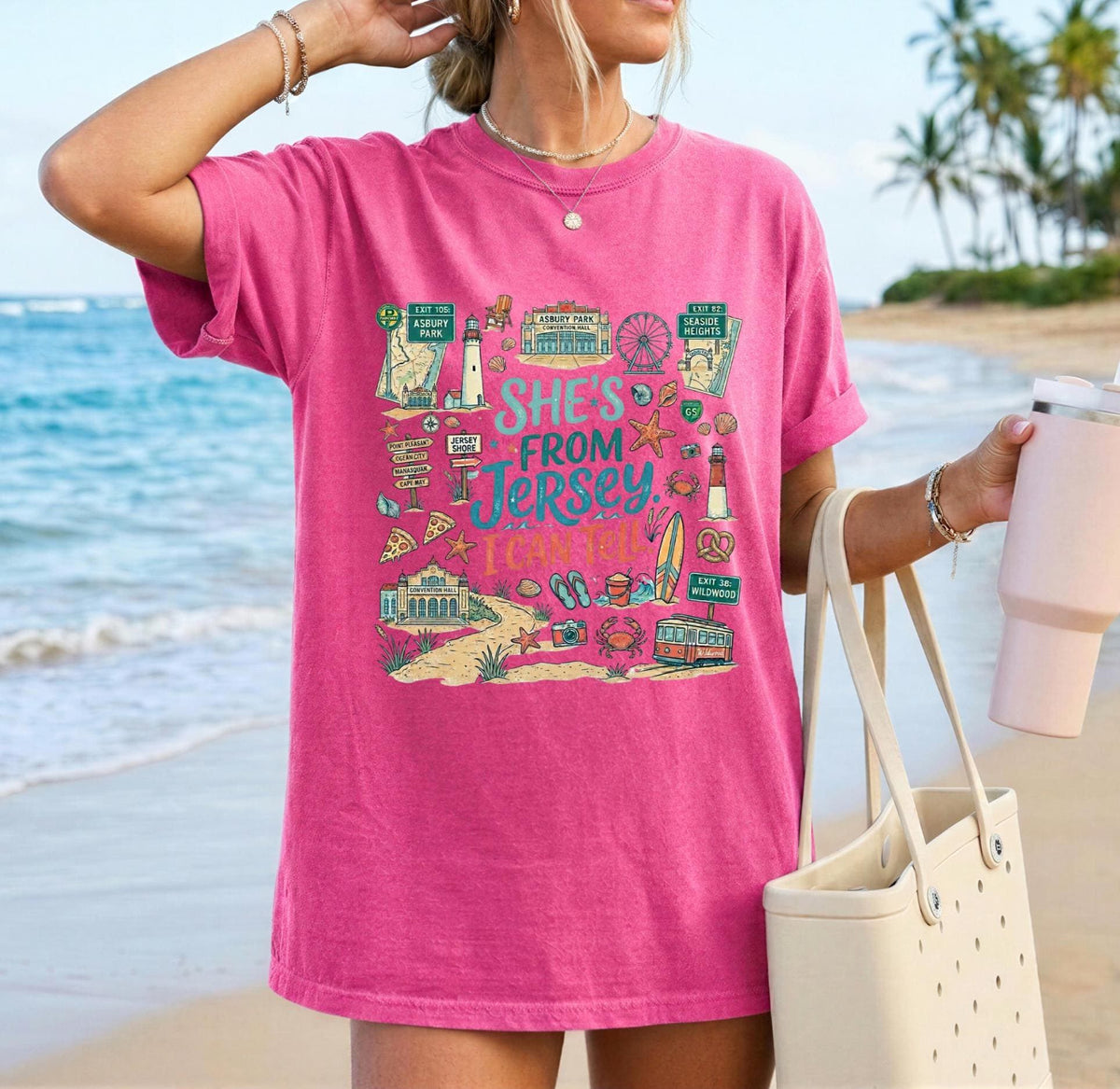 She's From Jersey I Can Tell Shirt, Comfort Colors 1717 Jersey Shore Tee, New Jersey Beach Vacation T-Shirt, Coastal Jersey Girl Graphic Tee