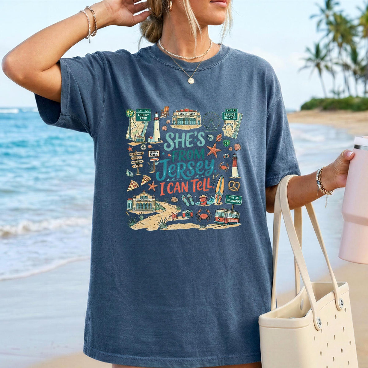 She's From Jersey I Can Tell Shirt, Comfort Colors 1717 Jersey Shore Tee, New Jersey Beach Vacation T-Shirt, Coastal Jersey Girl Graphic Tee