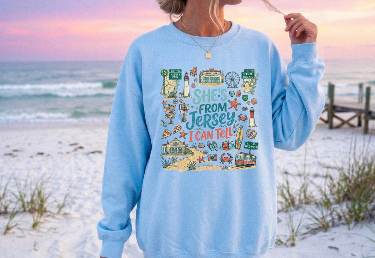 She's From Jersey I Can Tell Crewneck Sweatshirt, Jersey Shore Sweatshirt, New Jersey Beach Vacation Top