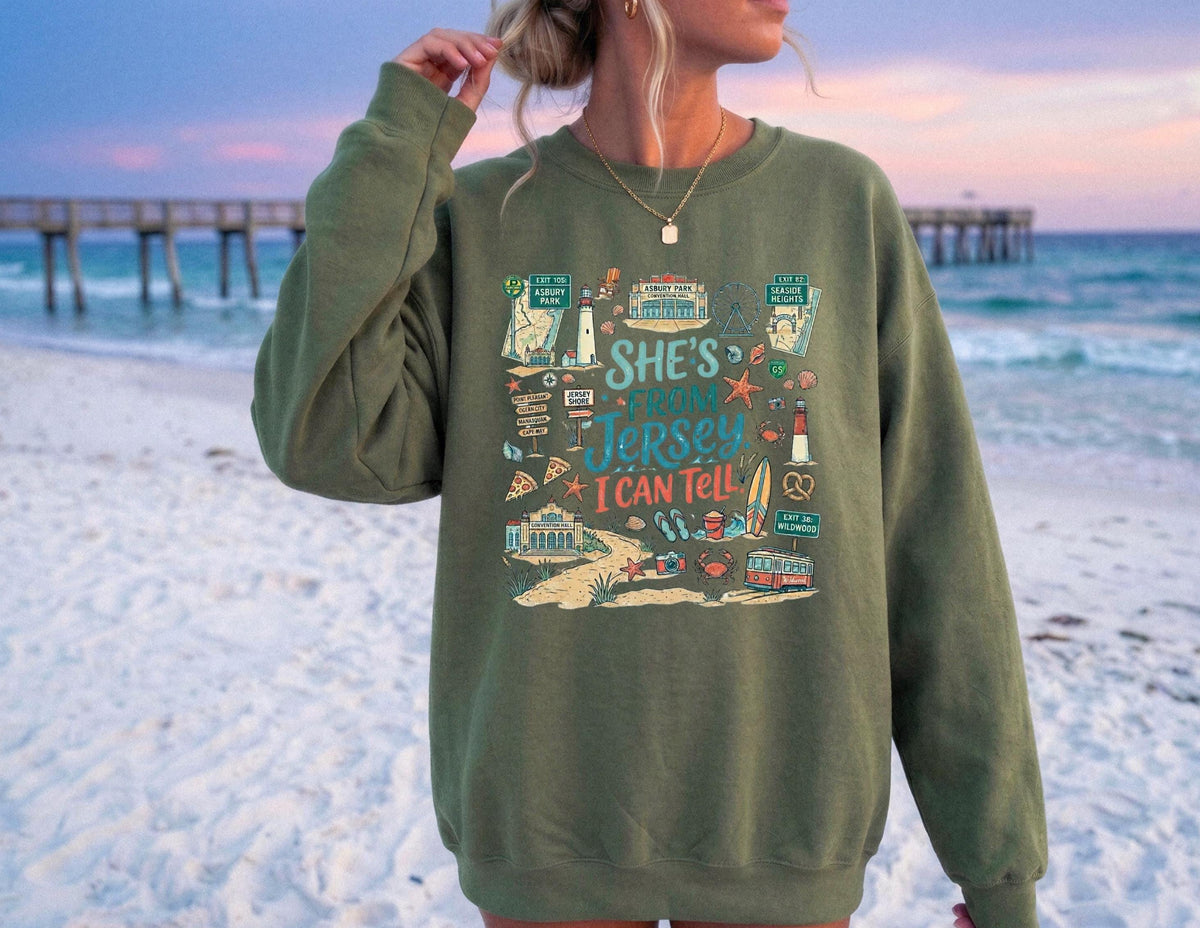 She's From Jersey I Can Tell Crewneck Sweatshirt, Jersey Shore Sweatshirt, New Jersey Beach Vacation Top