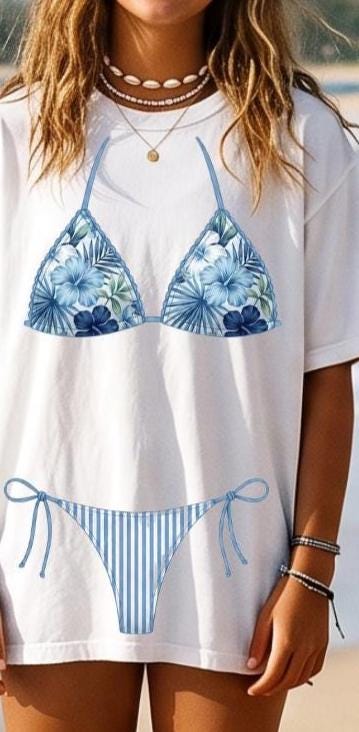 Comfort Colors Oversized Bikini Graphic Tee, Beach Swimsuit Cover Up