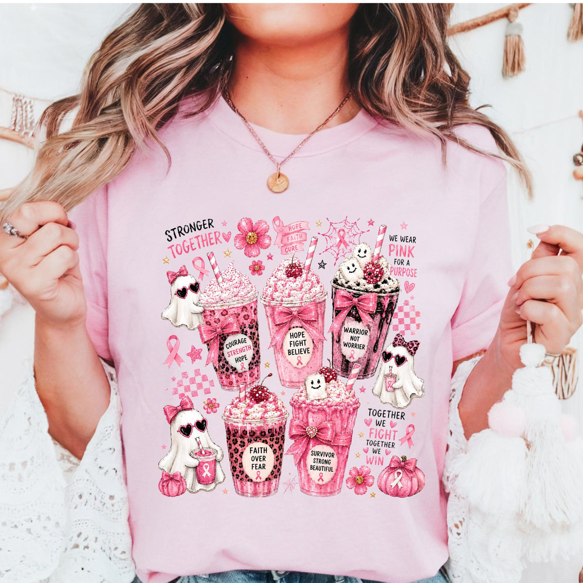 Pink Ghost Halloween Sweatshirt – Breast Cancer Awareness Shirt, Pink Ribbon Halloween Crewneck