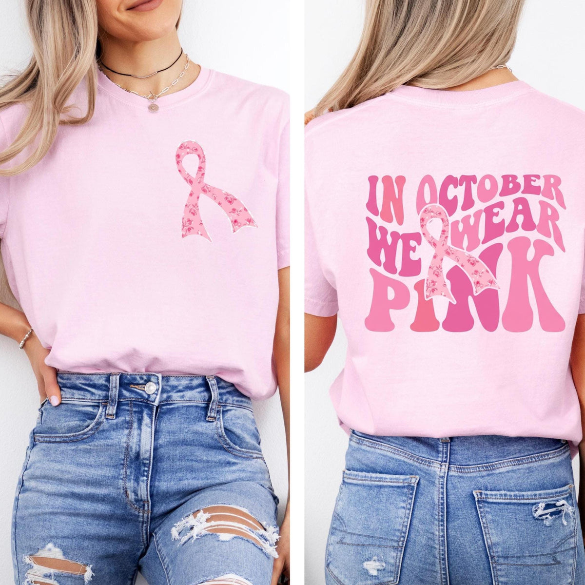 Breast Cancer Awareness Comfort Colors Short Sleeve T-shirt: Retro Pink Ribbon