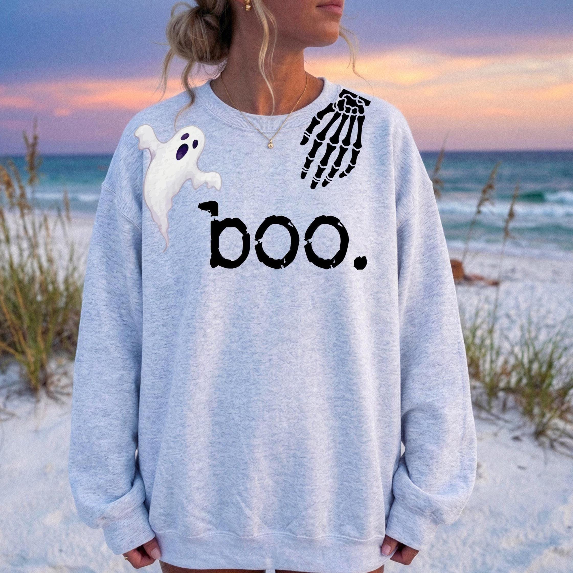 Spooky Season  Ghost and Skeleton Hand Sweatshirt, Creepy BOO Sweater for Halloween  Lovers, Trick or Treat Vibes Gildan Crewneck
