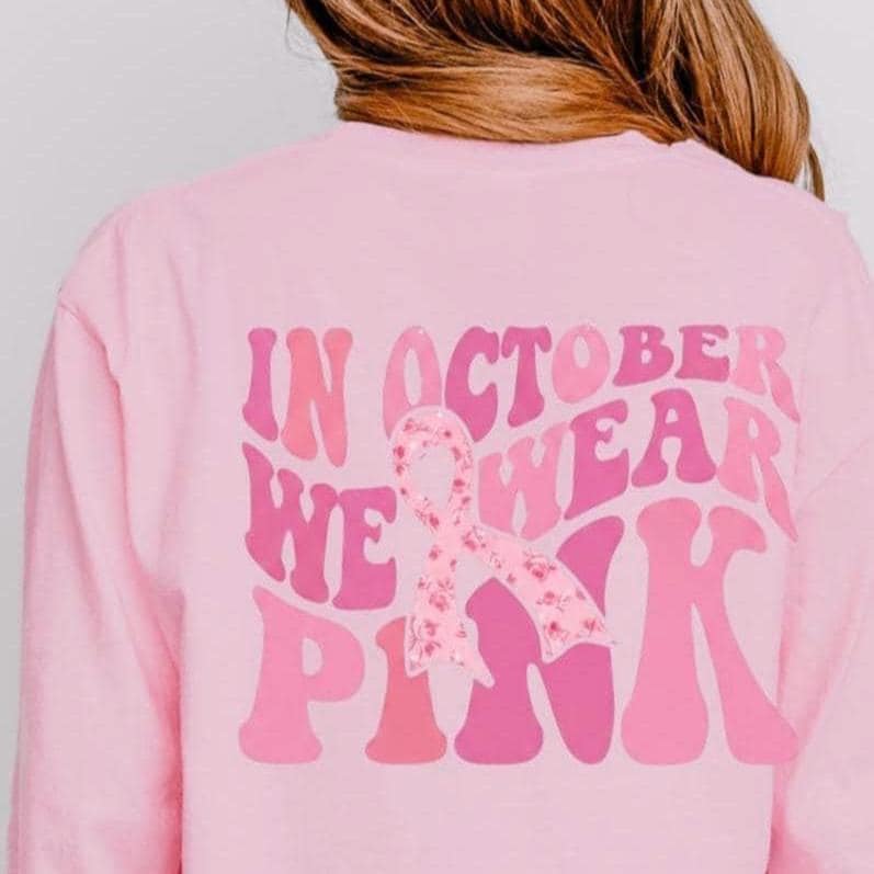 Breast Cancer Awareness Comfort Colors Long Sleeve T-shirt: Retro Pink Ribbon