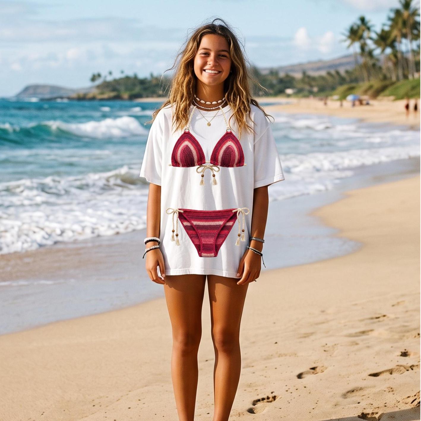 Comfort Colors Oversized Bikini Graphic Tee, Beach Swimsuit Cover Up