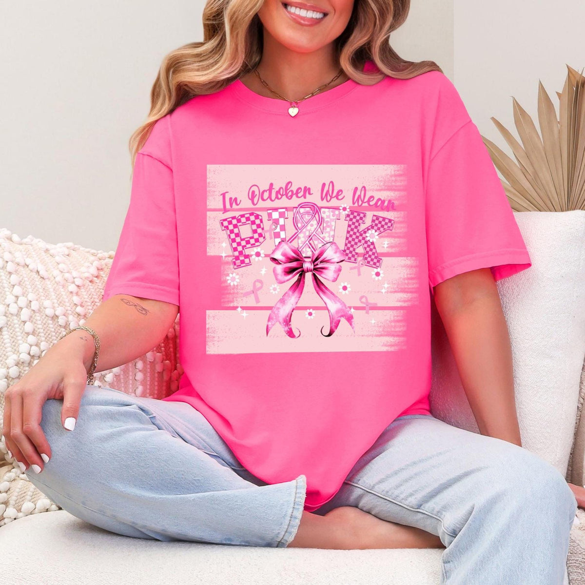 In October We Wear Pink T-shirt,  Breast Cancer Awareness Comfort Colors T-shirt, Support Squad Gildan Sweatshirt