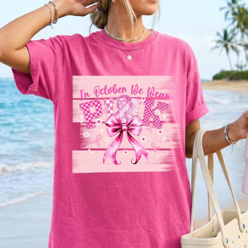 In October We Wear Pink T-shirt,  Breast Cancer Awareness Comfort Colors T-shirt, Support Squad Gildan Sweatshirt