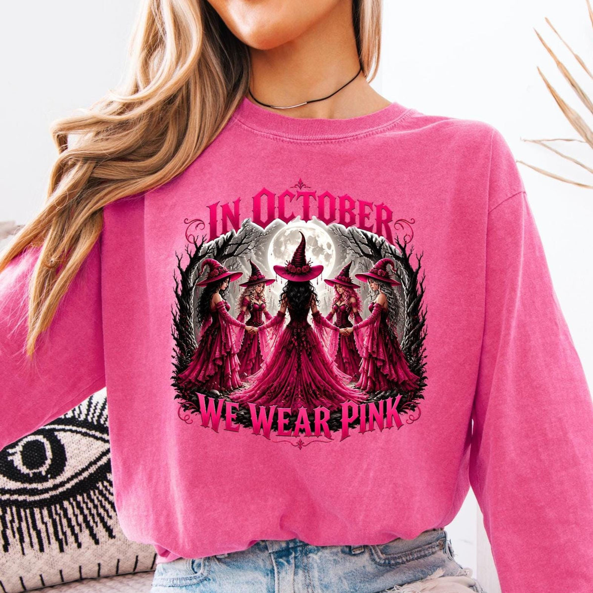 In October We Wear Pink, Cute Witchy Gothic Tee,  Support Squad Top, Comfort Colors, Gildan