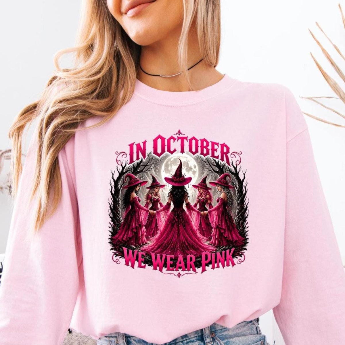 In October We Wear Pink, Cute Witchy Gothic Tee,  Support Squad Top, Comfort Colors, Gildan