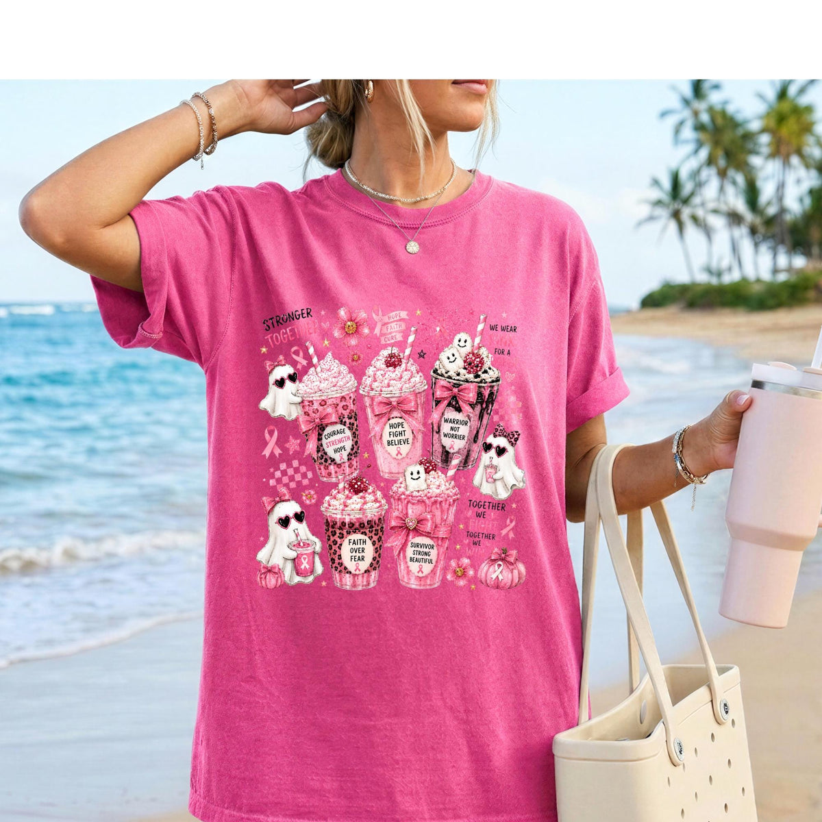 Pink Ghost Halloween Sweatshirt – Breast Cancer Awareness Shirt, Pink Ribbon Halloween Crewneck