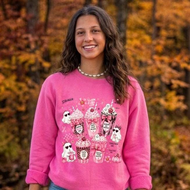 Pink Ghost Halloween Sweatshirt – Breast Cancer Awareness Shirt, Pink Ribbon Halloween Crewneck