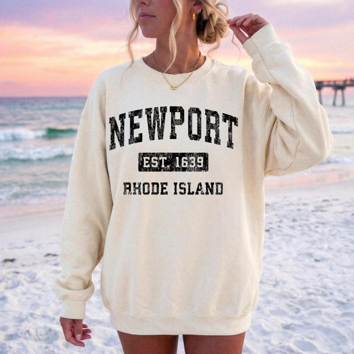 Vintage Newport Rhode Island Sweatshirt | Retro Beach Crewneck, Coastal Crewneck, Newport RI Graphic Cozy Oversized Beachy Sweatshirt