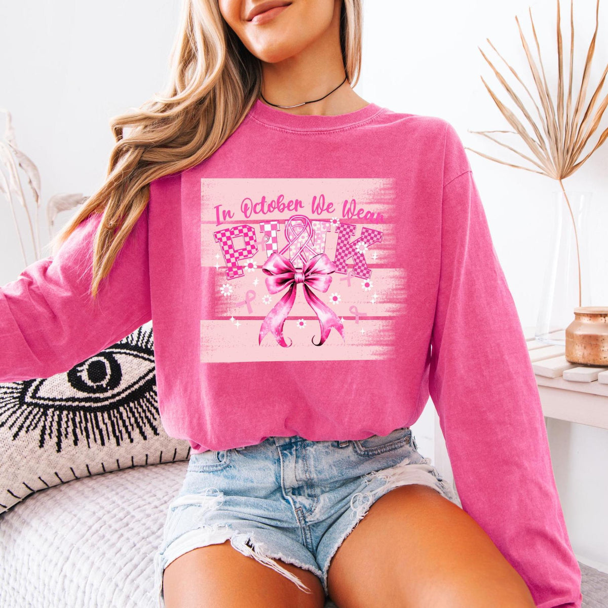 In October We Wear Pink T-shirt,  Breast Cancer Awareness Comfort Colors T-shirt, Support Squad Gildan Sweatshirt
