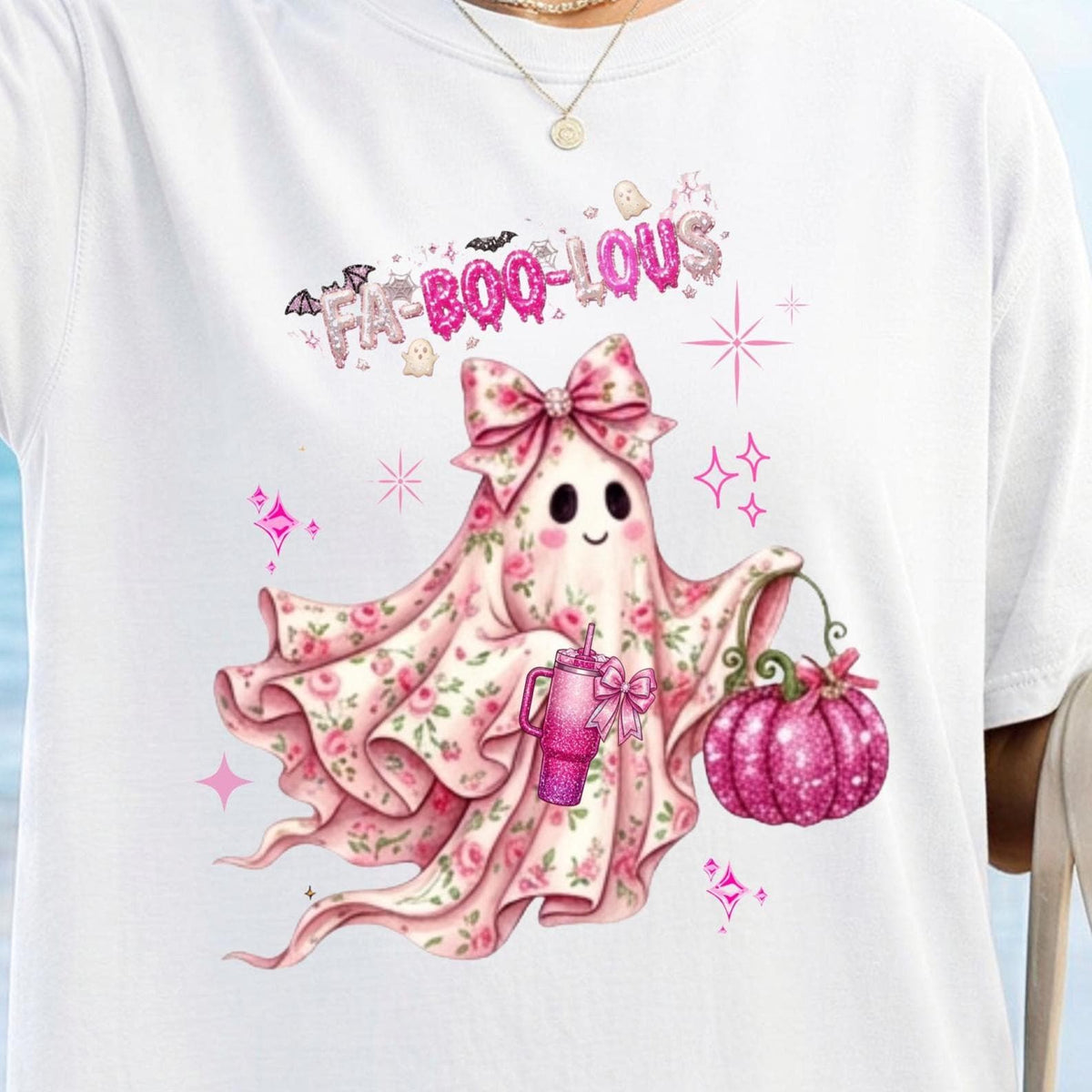Fa-BOO-lous Pink Ghost Shirt – Coquette Floral Ghost T-shirt, Comfort Colors Short Sleeve Tee, Preppy Halloween Aesthetic Shirt