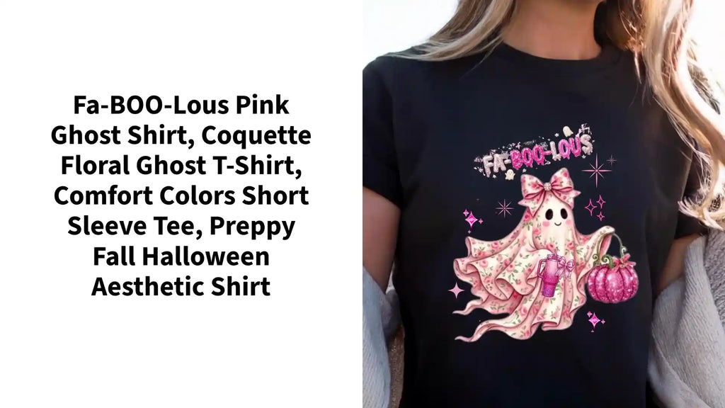 Fa-BOO-lous Pink Ghost Shirt, Coquette Floral Ghost T-shirt, Comfort Colors Short Sleeve Tee, Preppy Fall Halloween Aesthetic Shirt by@Outfy