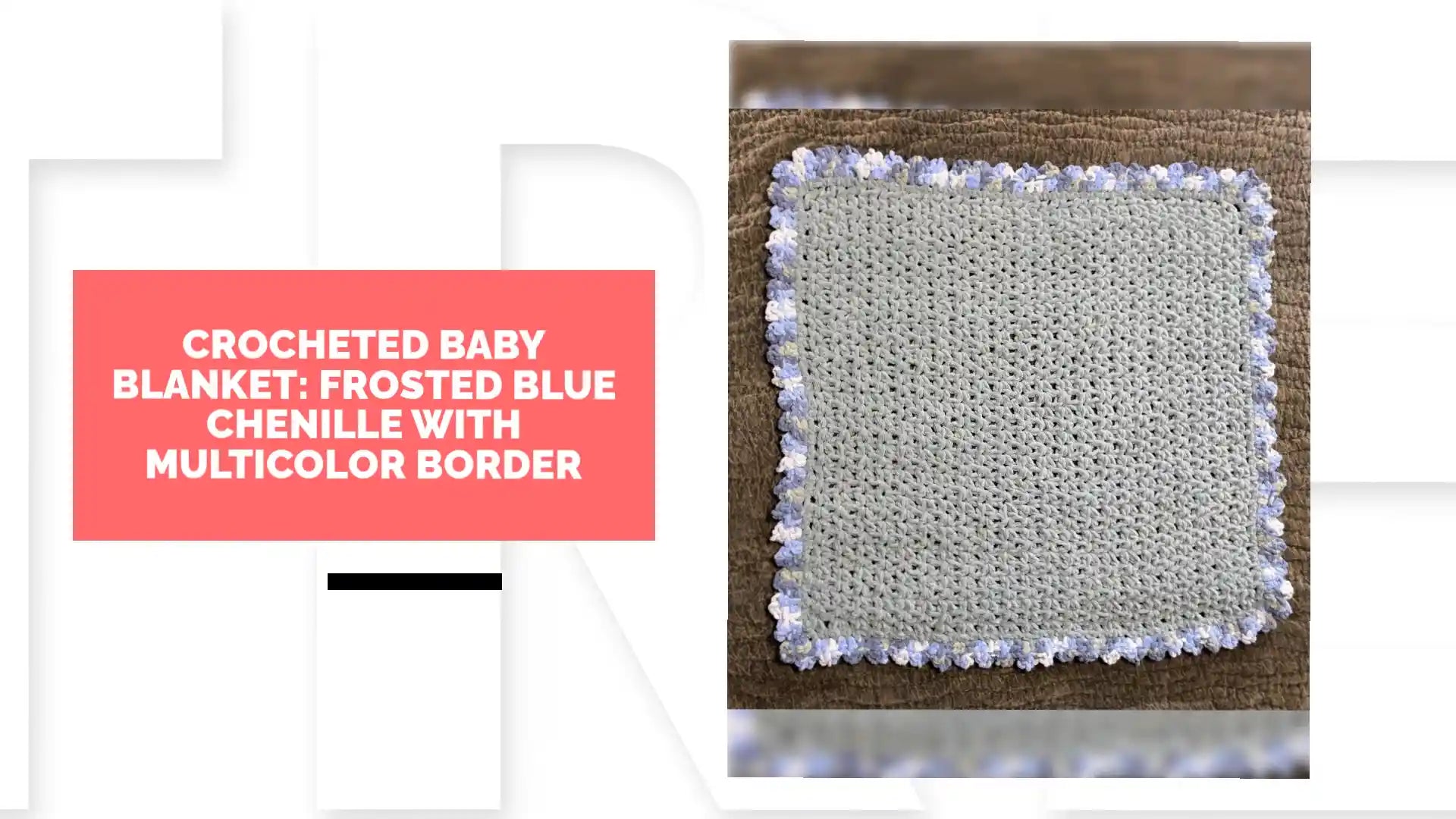 Crocheted Baby Blanket: Frosted Blue Chenille with Multicolor Border by@Outfy