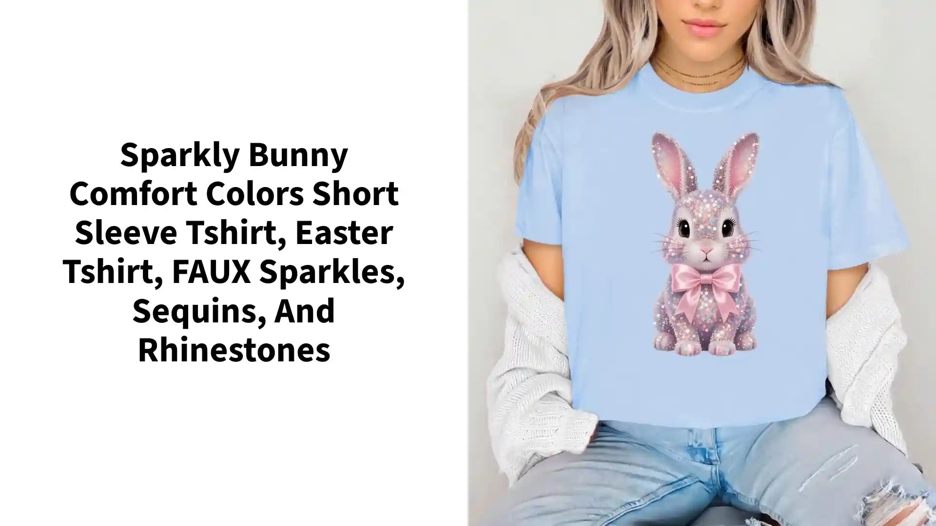 Sparkly Bunny Comfort Colors short sleeve tshirt, Easter Tshirt, FAUX sparkles, sequins, and rhinestones by@Outfy